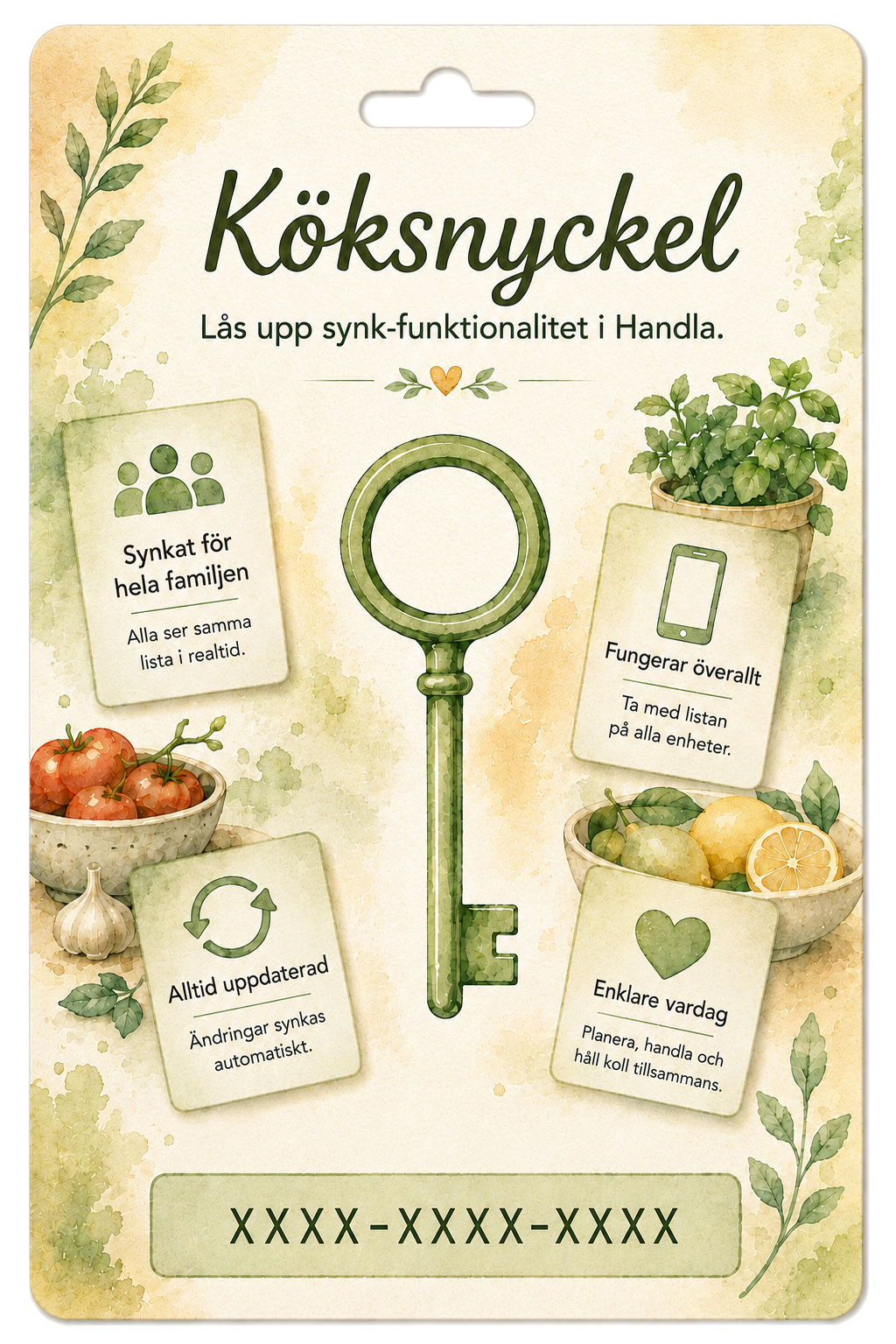 Köksnyckel. Läs upp synk-funktionalitet i Handla.